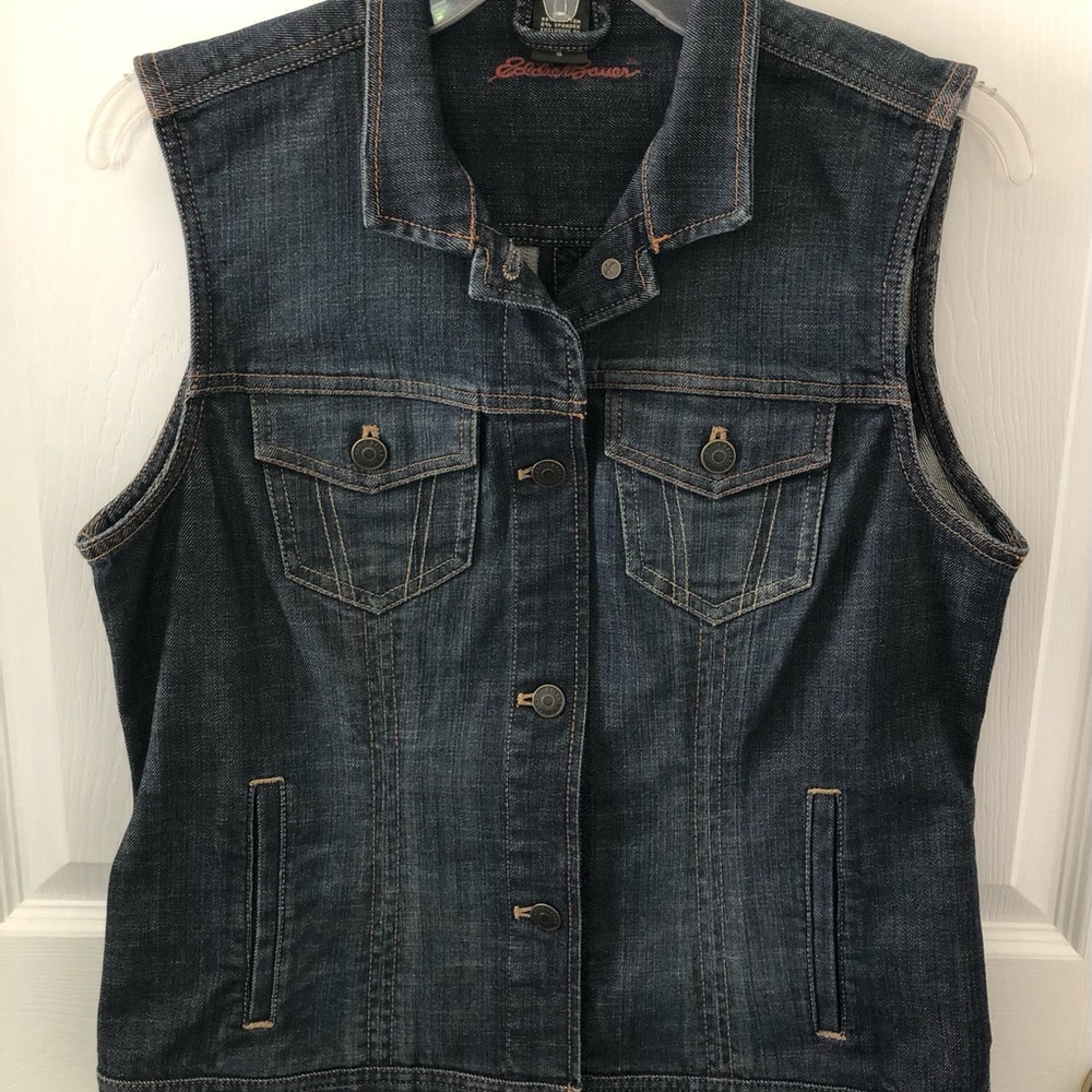 Size Small Eddie Bauer Dark Denim Jean Vest Trucker Gorpcore Western 90’s Grunge